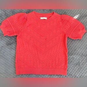 LOFT Coral Cotton Short Sleeve Knit Sweater | Textured Chevron